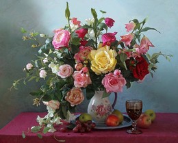 В аромате пахучих роз / натюрморт, розы, цветы,