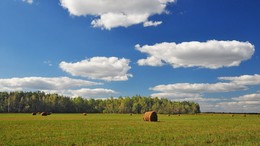 осенняя картинка / осень, уборка закончилась, ещё тепло, за деревней