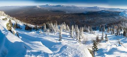 Панорама вид с горы Большой Уван на Хребет Нургуш / Южный Урал