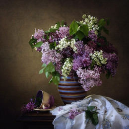 Разноцветные гроздья сирени / винтажный цветочный натюрморт