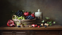 Фрукты в корзине / классический натюрморт с фруктами