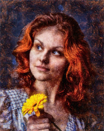 Портрет рыжеволосой девушки с цветком. / Портрет.