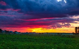 звуки органа / деревня, невероятный закат над огородами