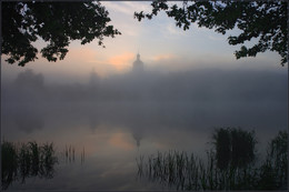 В предрассветной тишине / утро, туман, Гребневская Никольская зимняя церковь