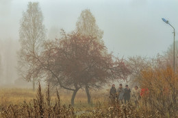 на работу / Деревня Лесное, 11 октября 2017 года, промзона, туманное утро