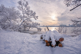 Заснеженное утро / Заснеженное утро на Минском море