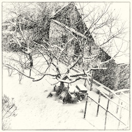 Снежный день / Снег. Дом. Дерево.