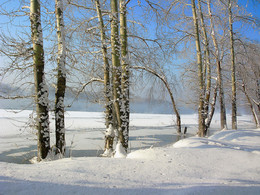 Не первый снег / на берегу холодной реки в морозный день