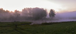 пейзаж с сиреневым туманом / рассвет на бобровом пруду