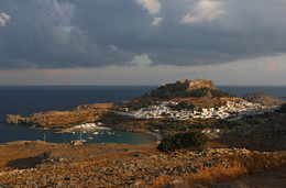 Предзакатный Линдос / Панорама Линдоса, Родос, Греция.