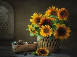 **Корзинка подсолнухов / летний дачный натюрморт