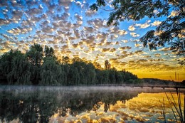 солнце встает... / Начало лета.Раннее утро.Озеро.Облака в виде барашек.Сейчас появится солнце.