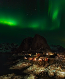 Aurora borealis / Hamnoy, Lofoten islands, Norway