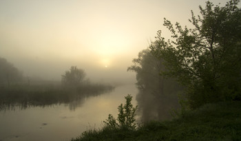 Запоздалый рассвет / утро,тумман,река