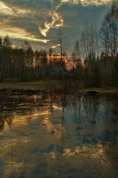 Поздний вечер ... / &quot;Поздний вечер.
 Усталость опять зашивает мне веки.
 Прожит день,
 как надорванный кем-то
 трамвайный билет.
 Солнце катится в даль,
 колесом лучезарной телеги
 И струится, сквозь глыбины туч, багровеющий свет...&quot;