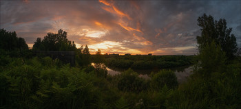 Вечер на Яру / Кемерово, закат, панорама 5 кадров с рук.