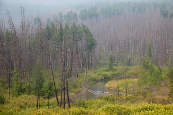 &nbsp; / Таежная река. Лето, дым от горящих лесов... Иркутская область.