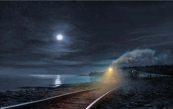 Поезд в прошлое / Поезд , прошлое,паровоз,ночь,луна