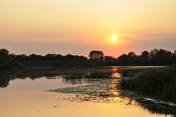 &quot;Закат на Дону в сентябре 2019г.&quot; / Изумительный закат привлёк моё внимание. Заходящее солнце окрасило округу в оранжевый цвет, а на реке протянулась золотая дорожка.