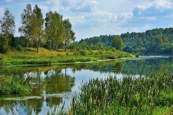 "И в зеркальной воде уходящего лета ..." / "Отраженье в реке - как другая планета,
В ней деревья и травы - все вниз головой.
И в зеркальной воде уходящего лета
Перевернутый мир смотрит в свод голубой ..."
М Горшенина