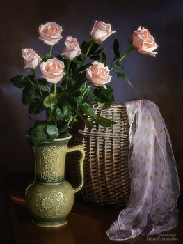 Утренние розы / классический цветочный натюрморт