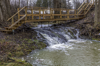 &nbsp; / This new walkway was bridging the stream that was flowing fast after the rains