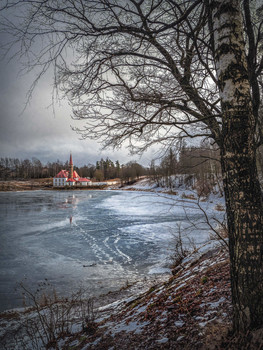  / February landscape with a Palace by the lake.