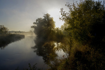 Рассвет / утро,туман,река