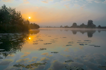 По утру туман. / Осенний рассвет. Озеро Сосновое, юго-восток Московской области.