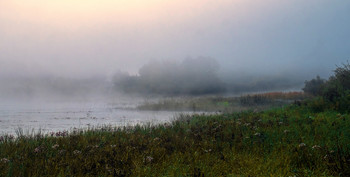 На Истоке. / Ранним, осенним утром на озере Исток сильный туман. Юго-восток Московской области.