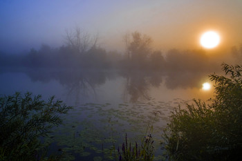 На Студёном туман. / Озеро Студёное в поле у Оки. Юго-восток Московской области. Мещера.