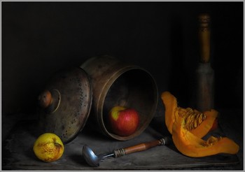 ..... Этюд с яблоком и тыквой ... / предметная композиция
