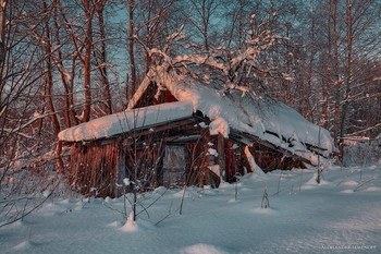 этюд с банькой / зима в деревне