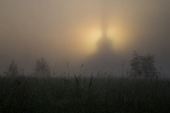 Тонкая грань / утро, туман, самой церкви не видно, видна лишь тень от церкви на тумане