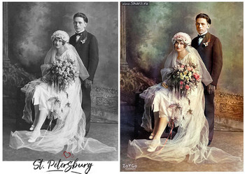 1910г. Свадьба Викторианской эпохи / Восстановление старых фотографий, колоризация фото