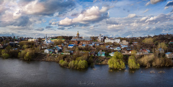 Открытка из Касимова / Панорама с дрона, зависшего над Окой