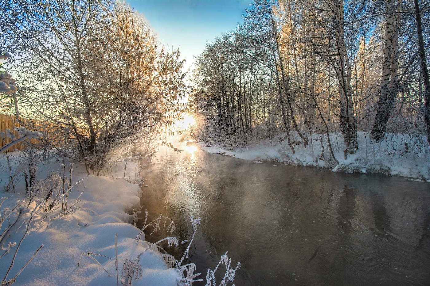 Фото зимнее утро на реке