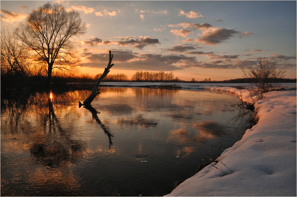 Добрый вечер апрель картинки красивые. Весенняя река. Весенний закат.