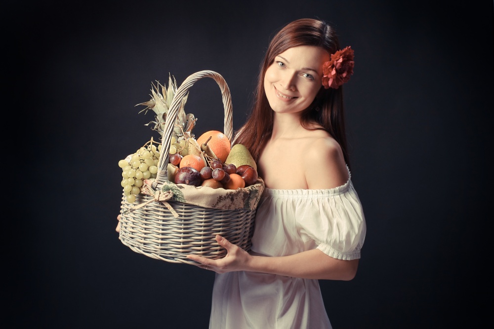 Fruit girl. Девушка с фруктами. Девушка с фруктами фотосессия. Девушка с корзинкой. Девушка с корзинкой фруктов.