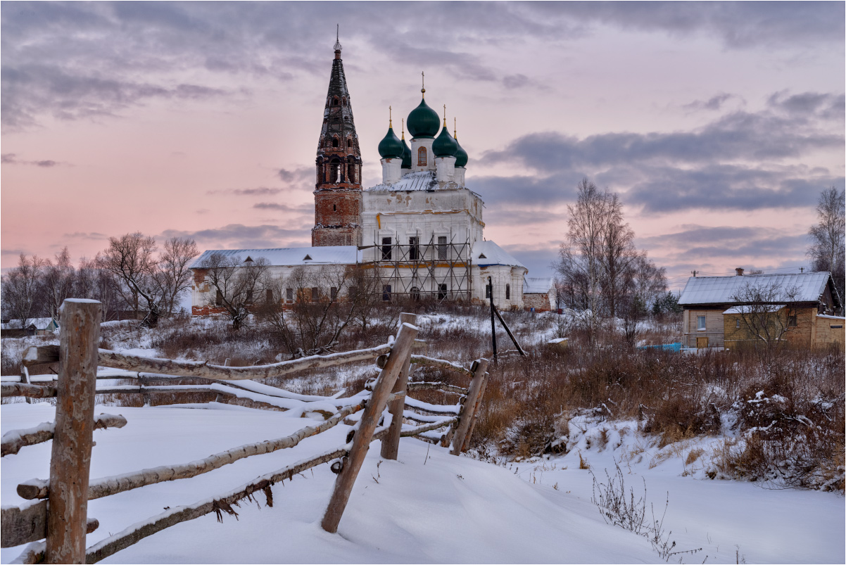 Зима деревня Церковь