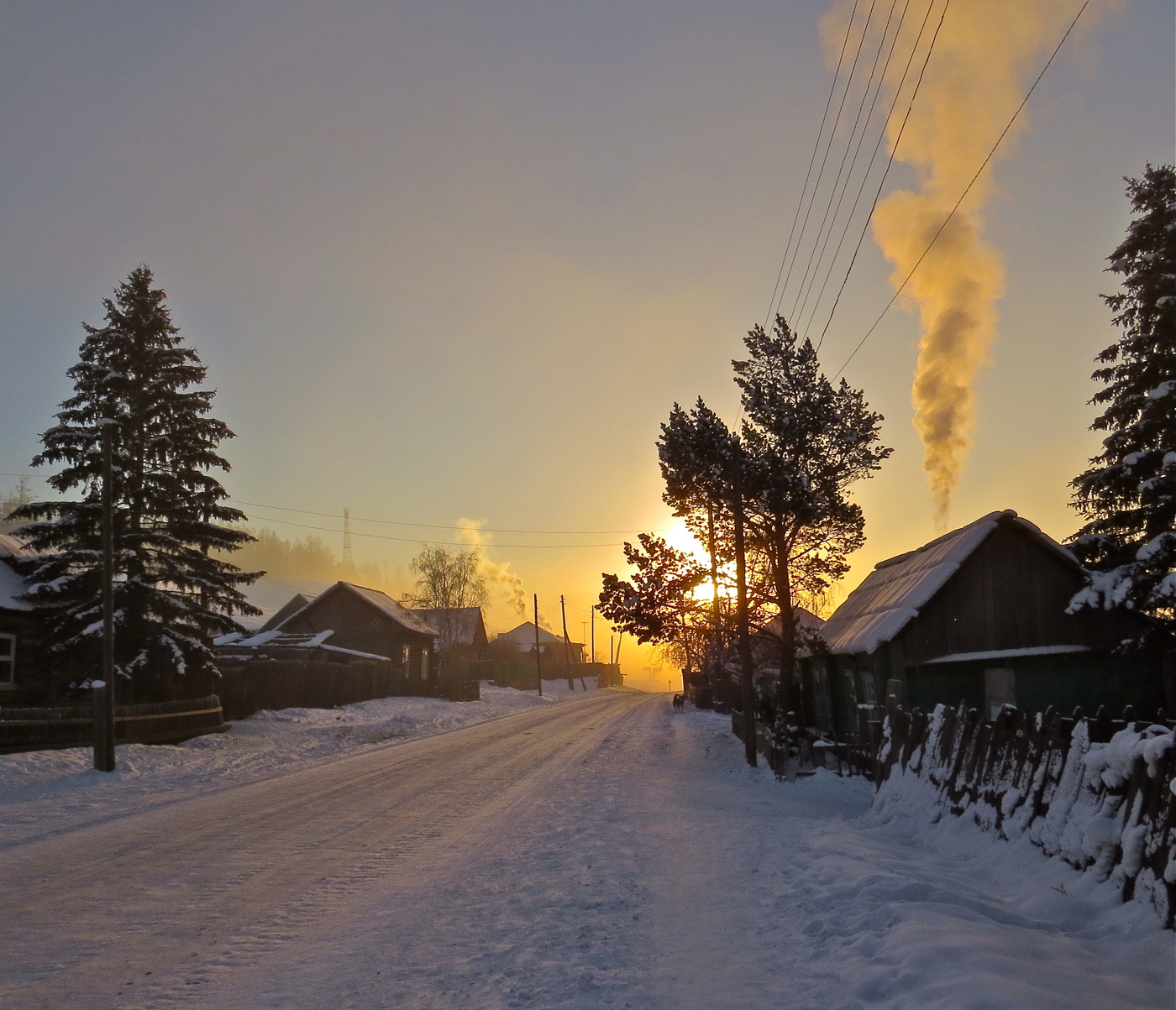 Утро в деревне зимой