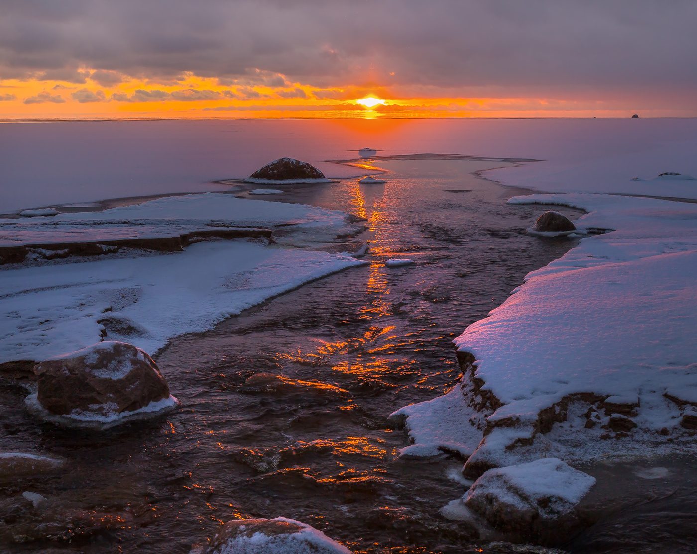 Зима закат финский залив
