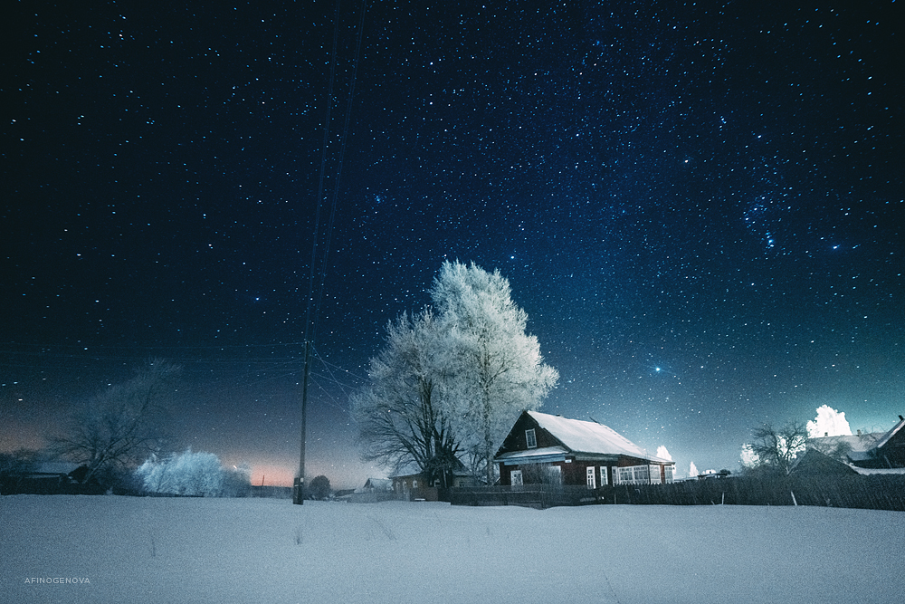 Фото звездная ночь в деревне