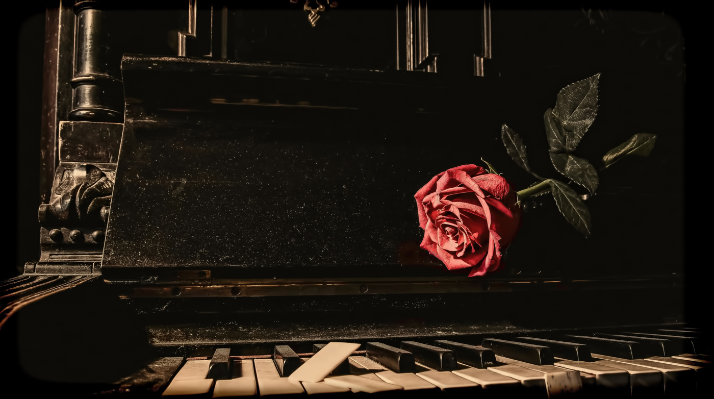 Черный рояль цветы