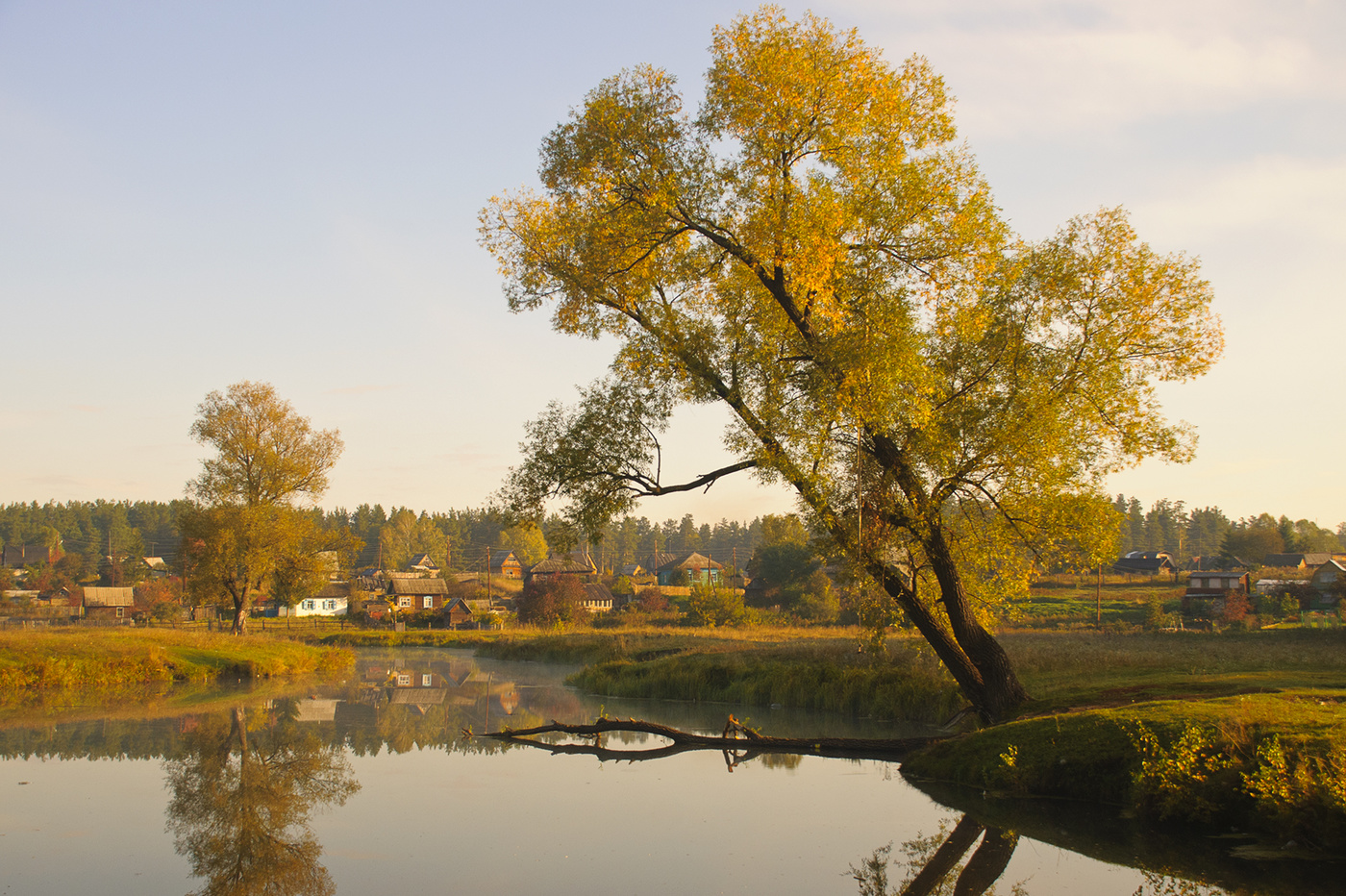 Осень река деревня