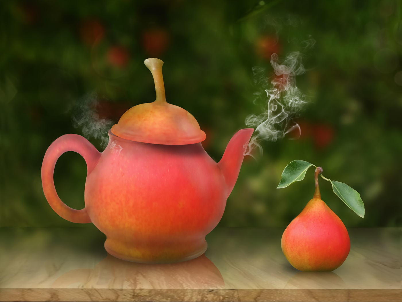 Натюрморт чайник и яблоко