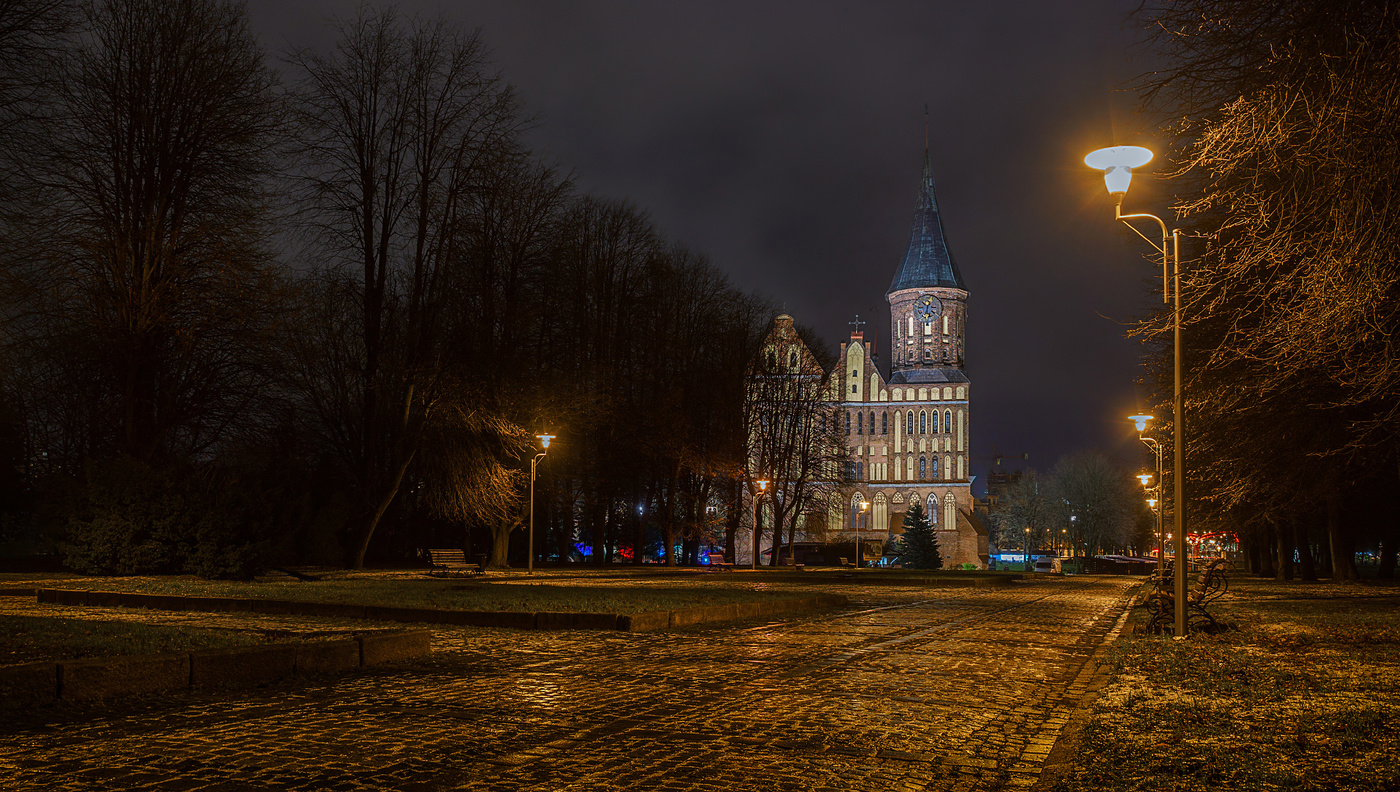 Кафедральный собор Калининград ночью