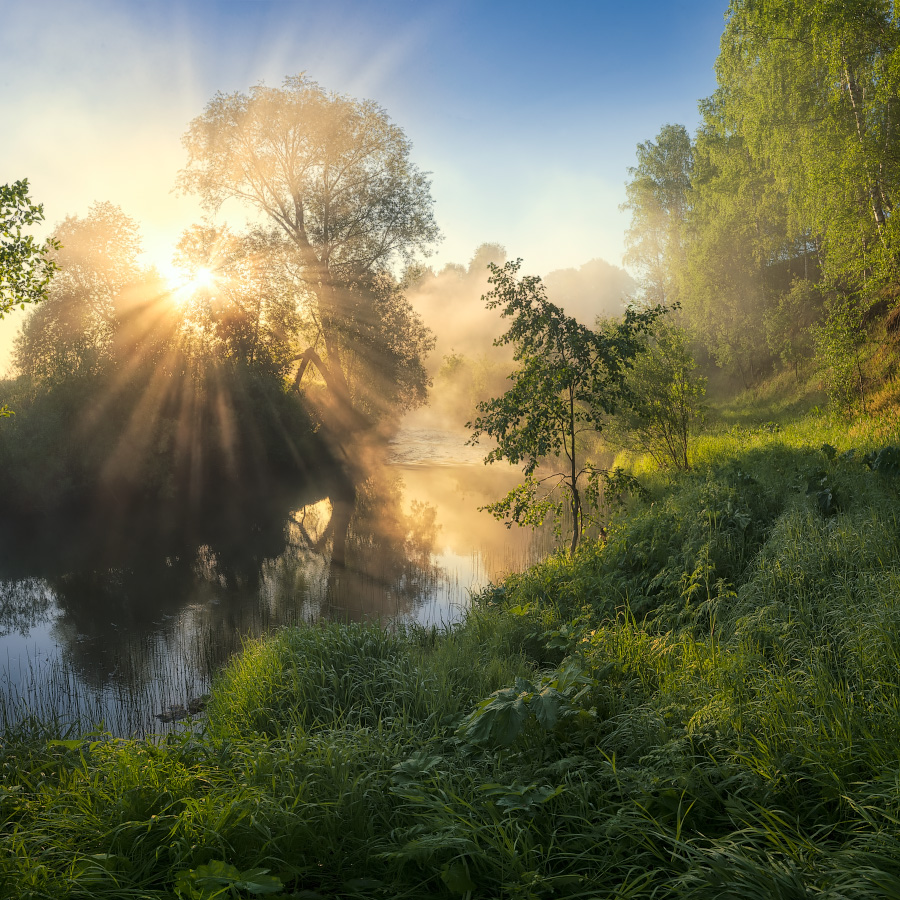 Фото рассвета на реке летом