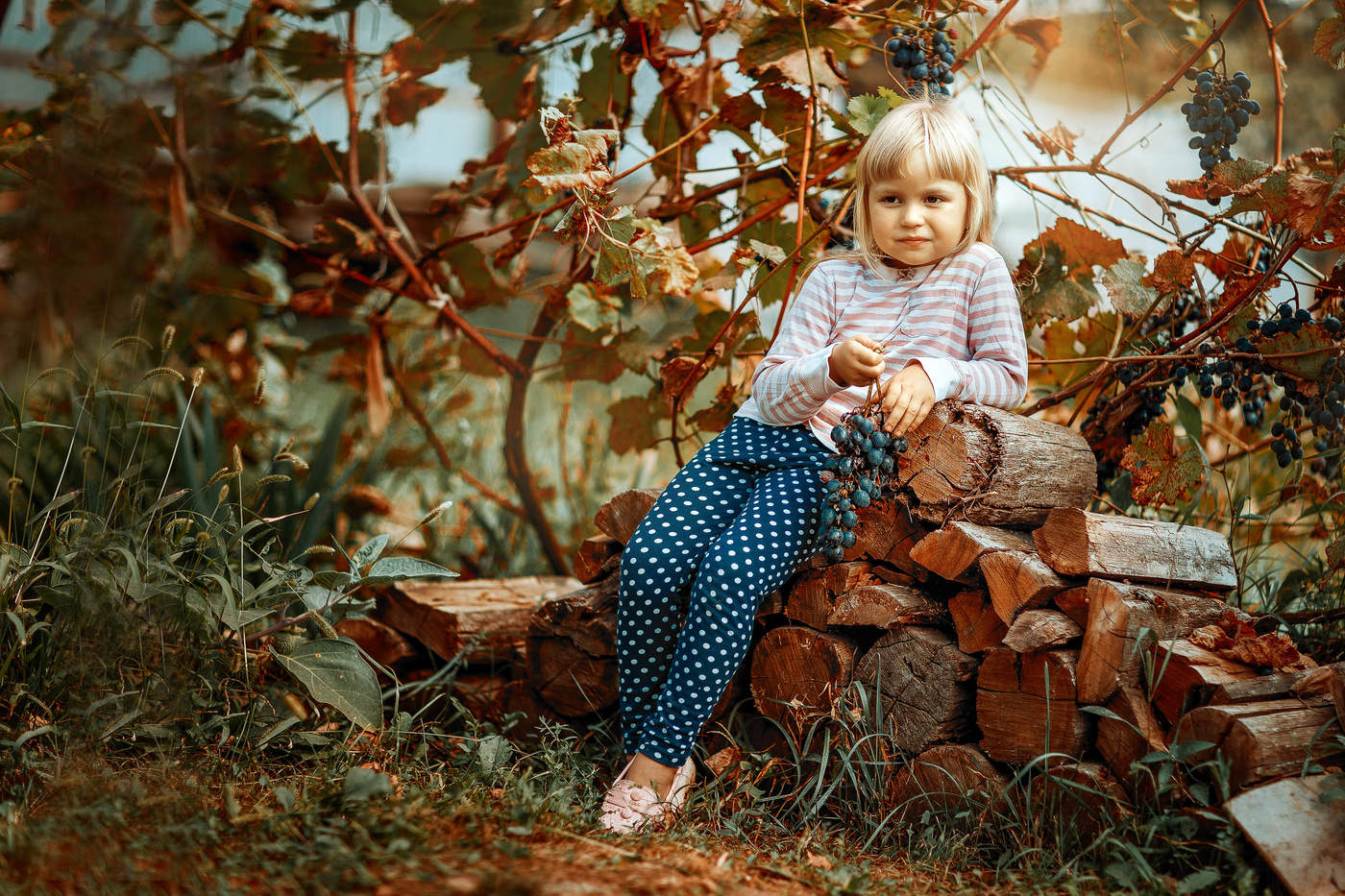 Фотосессия ребёнка с дровами