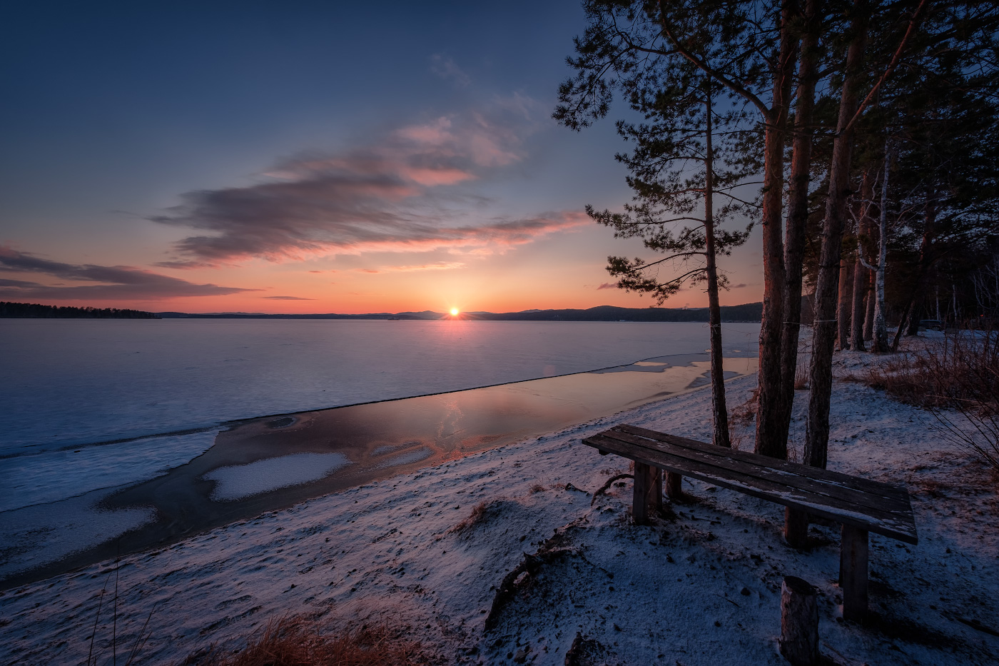 Озеро Тургояк пляж закат